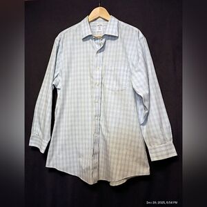Brooks Brothers Slim Fit Non-Iron Dress Shirt 17-2/3 36 Light Blue Yellow Plaid